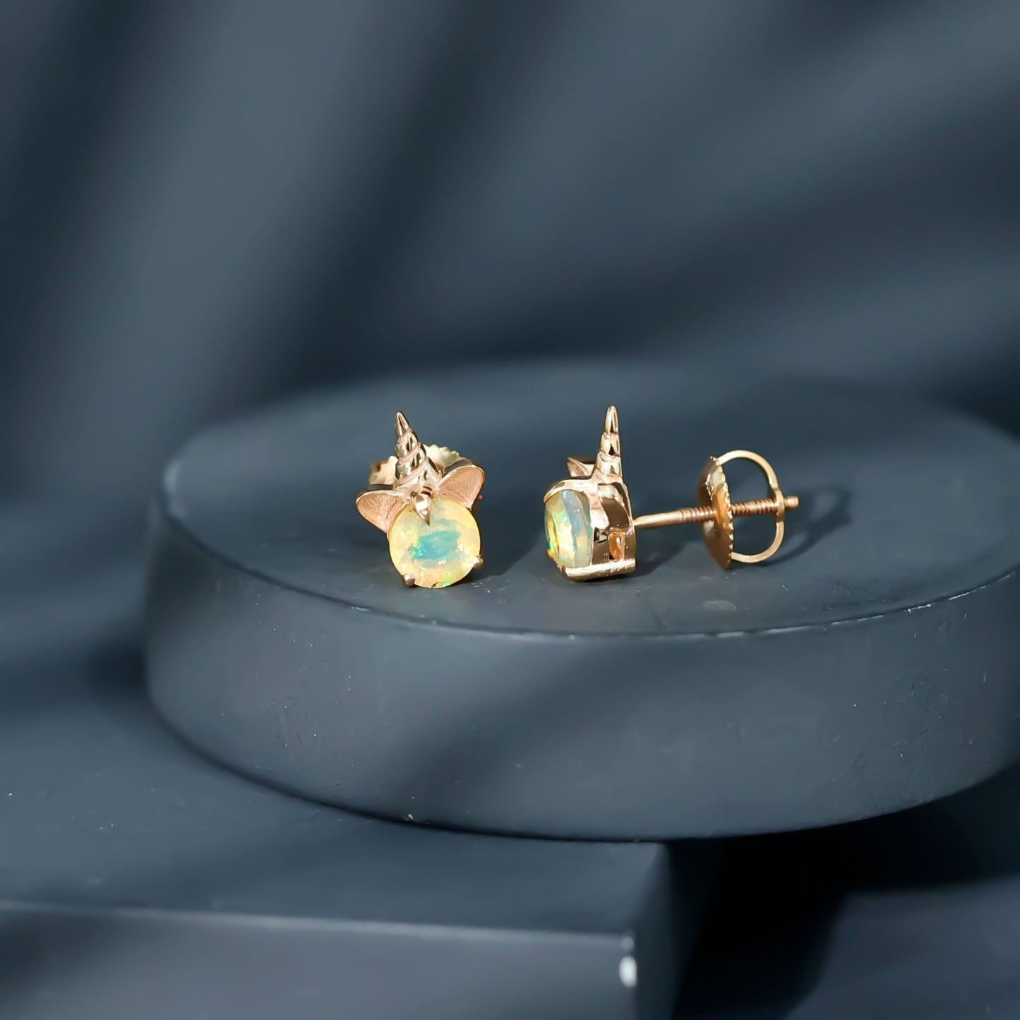 1 Carat Ethiopian Opal Unicorn Stud Earrings for Women
