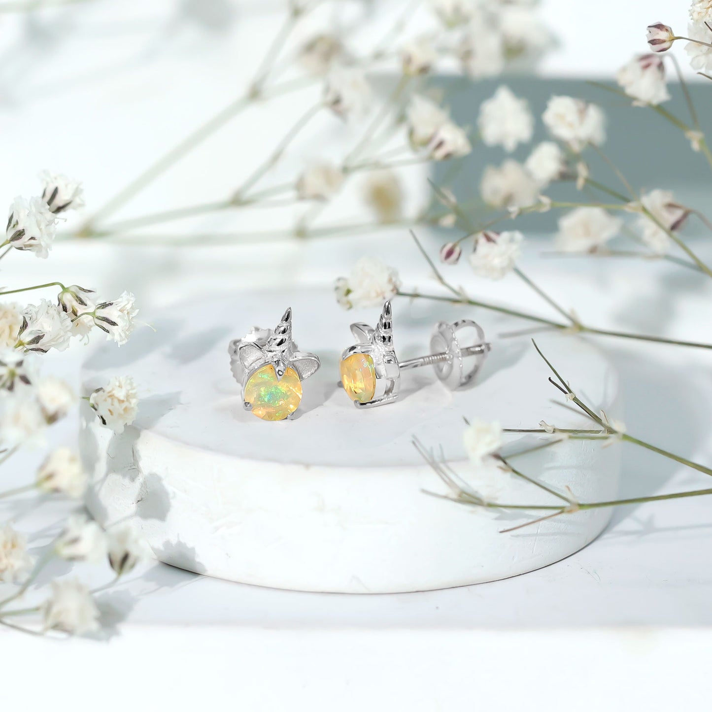1 Carat Ethiopian Opal Unicorn Stud Earrings for Women