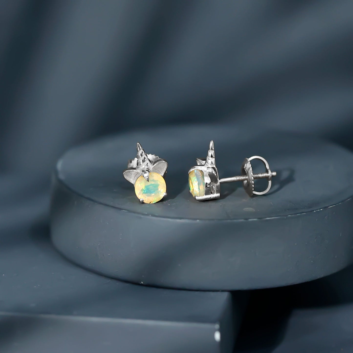 1 Carat Ethiopian Opal Unicorn Stud Earrings for Women