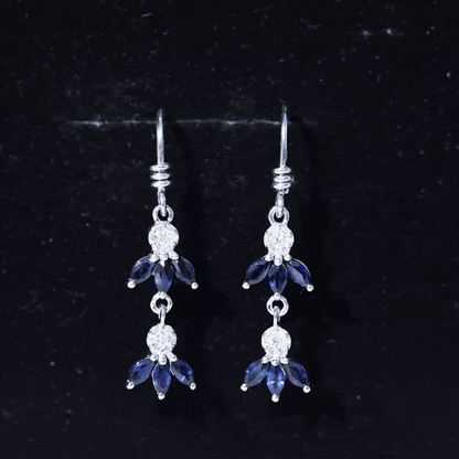 Natural Blue Sapphire and Diamond Leaf Dangle Earrings