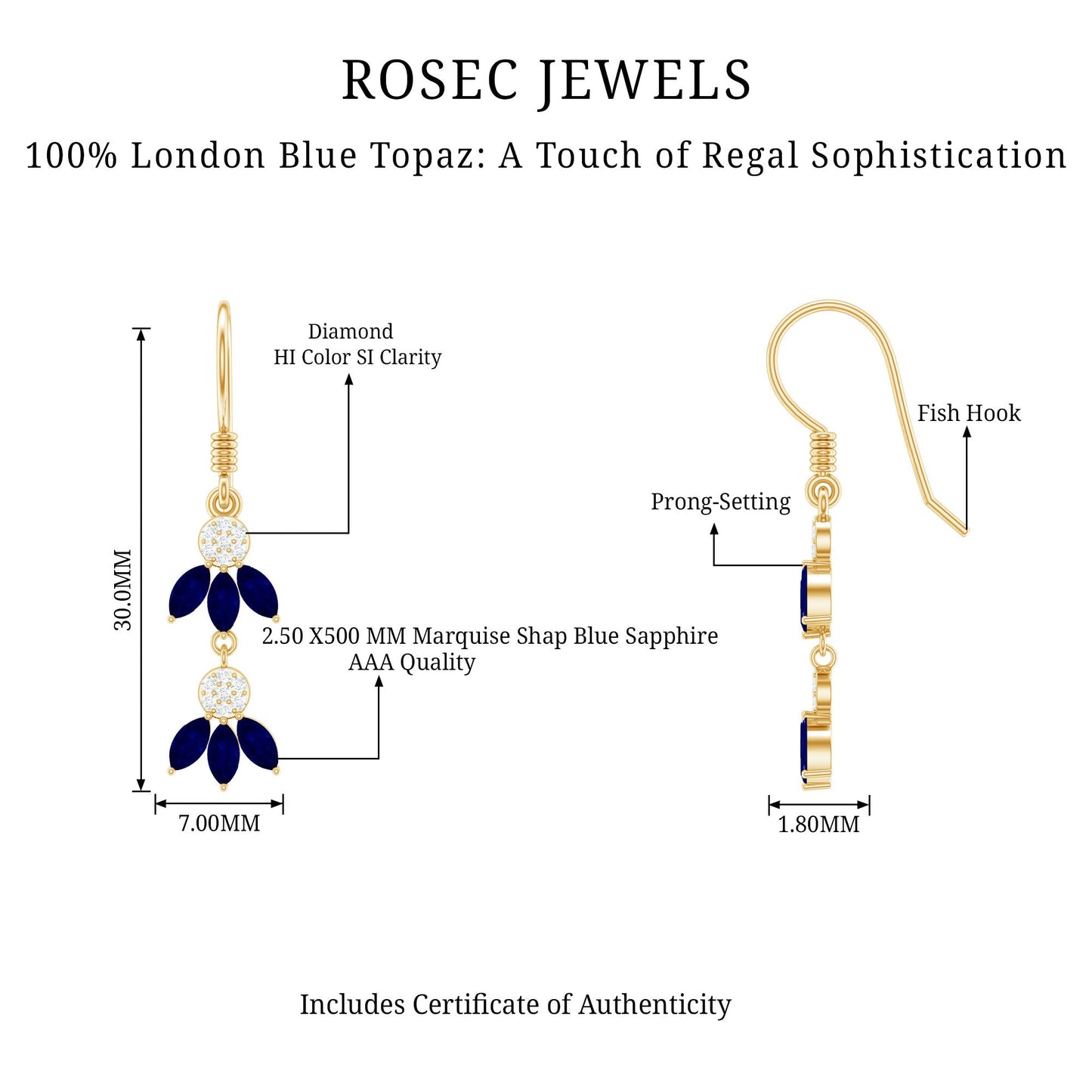 Natural Blue Sapphire and Diamond Leaf Dangle Earrings