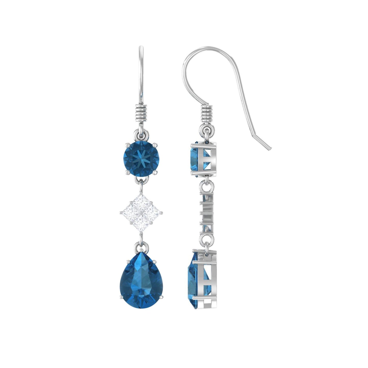 2.3 CT London Blue Topaz and Diamond Dangle Drop Earrings