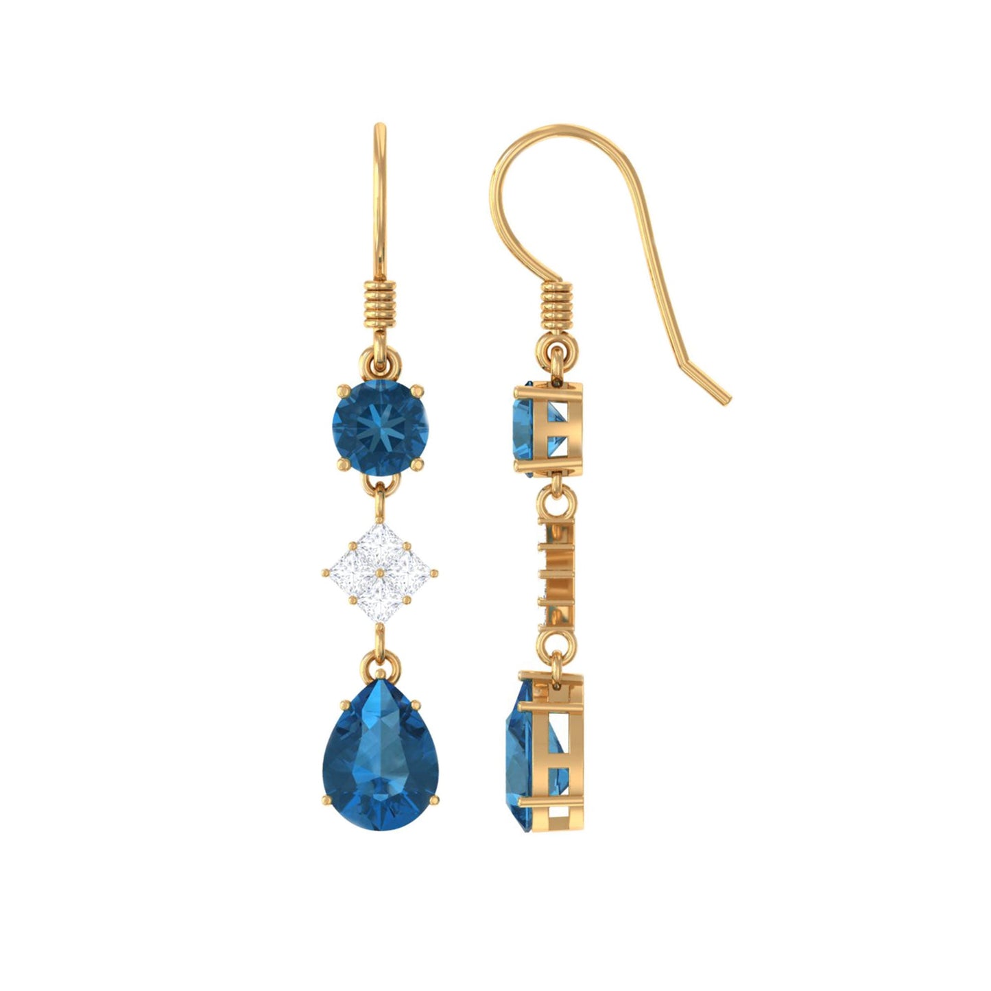 2.3 CT London Blue Topaz and Diamond Dangle Drop Earrings