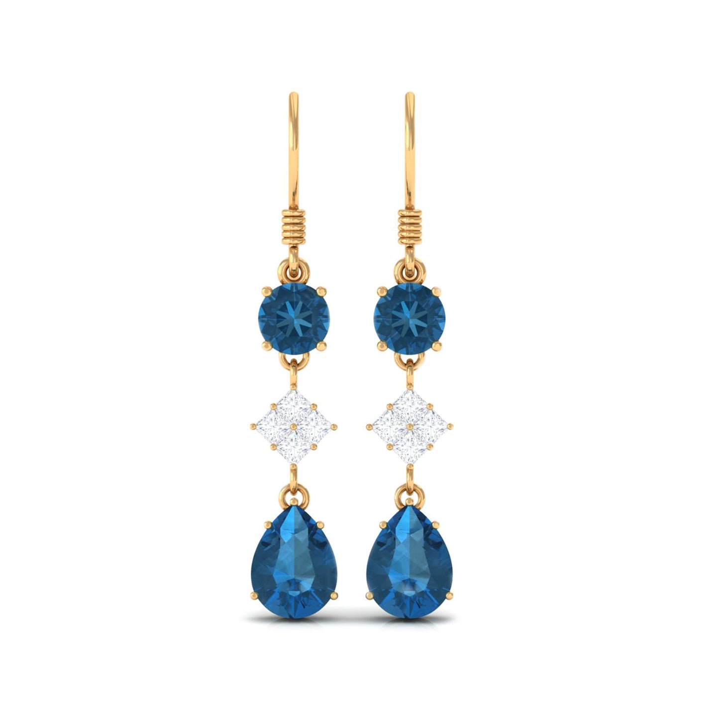 2.3 CT London Blue Topaz and Diamond Dangle Drop Earrings