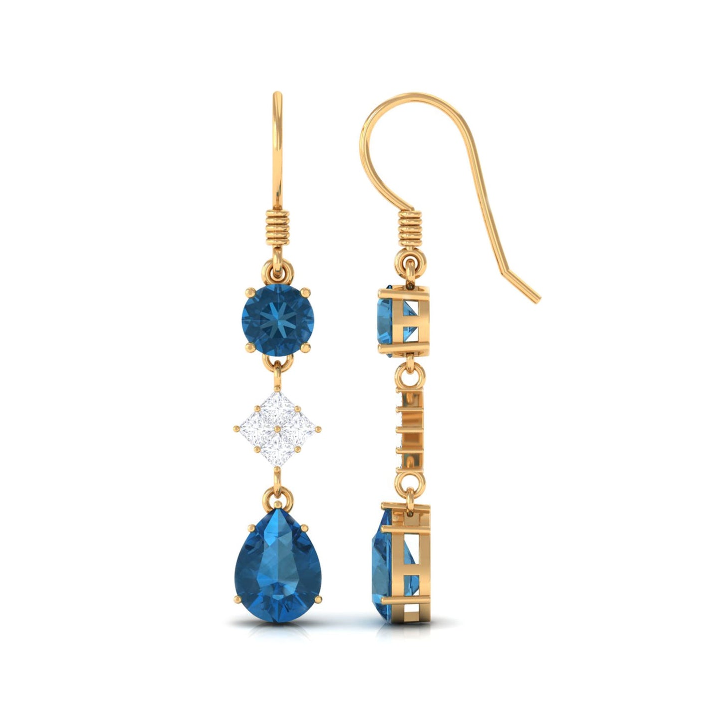 2.3 CT London Blue Topaz and Diamond Dangle Drop Earrings