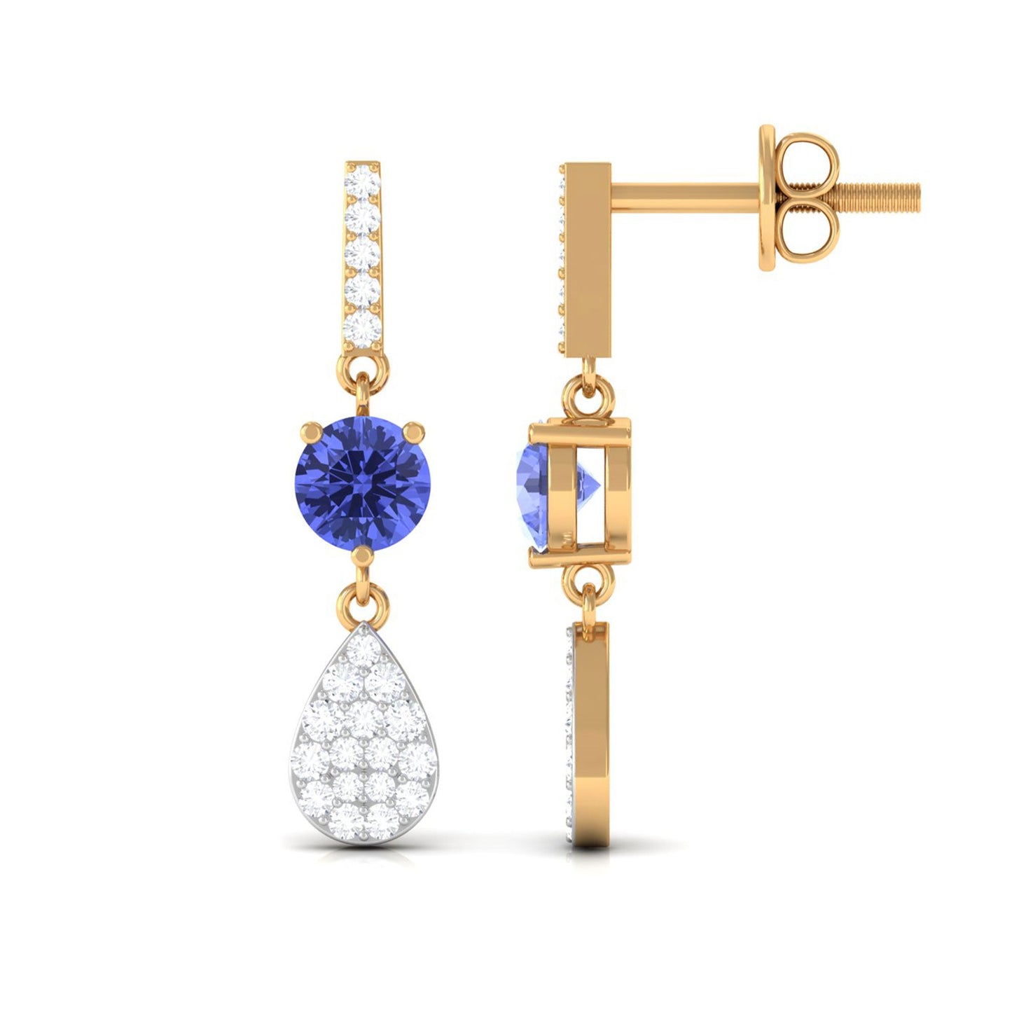 1 Carat Classic Tanzanite Dangle Drop Earrings with Diamond Accent
