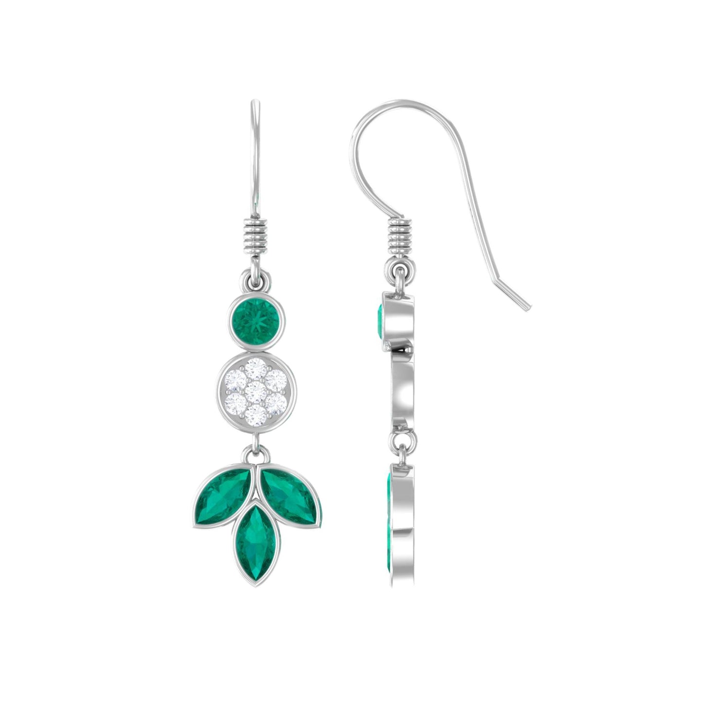 Nature Inspired Emerald Diamond Dangle Earrings