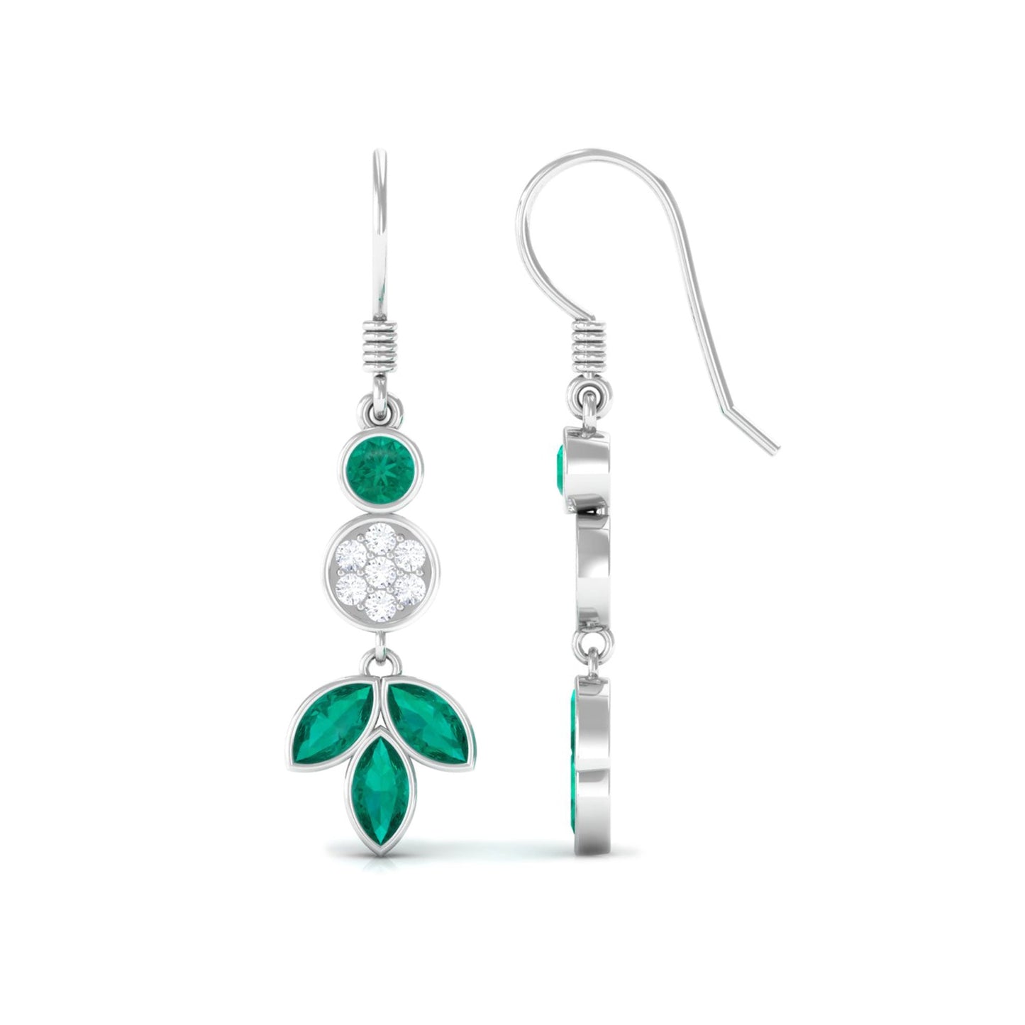 Nature Inspired Emerald Diamond Dangle Earrings