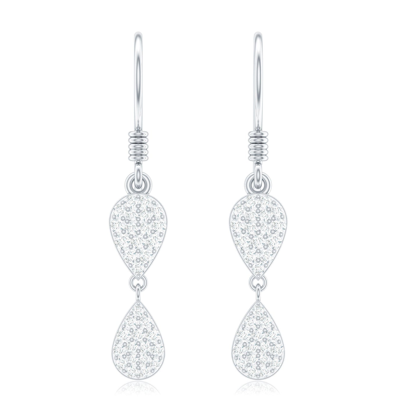 Pave Set Genuine Diamond Teardrop Dangle Earrings with Fish Hook