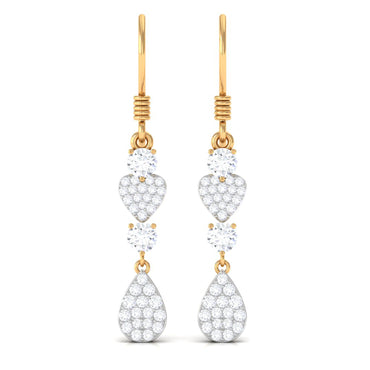 Round Moissanite Heart Dangle Drop Earrings