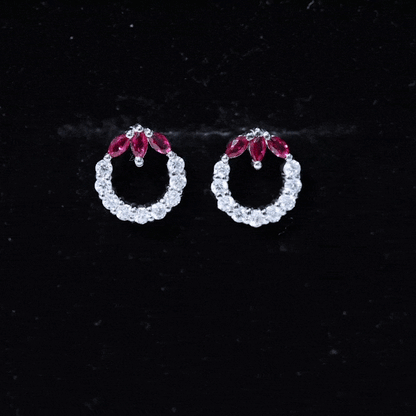Marquise Cut Lab Created Ruby and Moissanite Eternity Stud Earrings