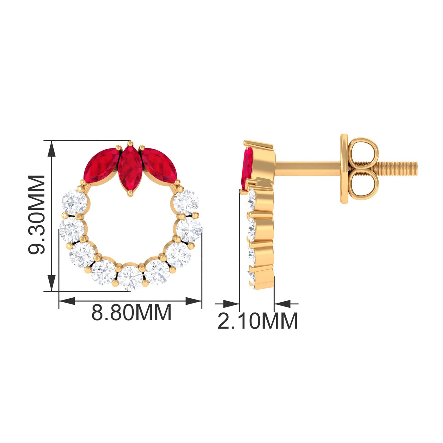Marquise Cut Lab Created Ruby and Moissanite Eternity Stud Earrings