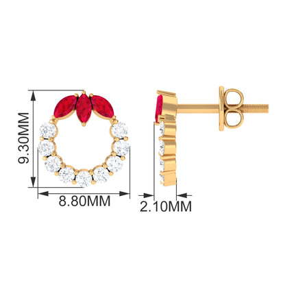Marquise Cut Lab Created Ruby and Moissanite Eternity Stud Earrings