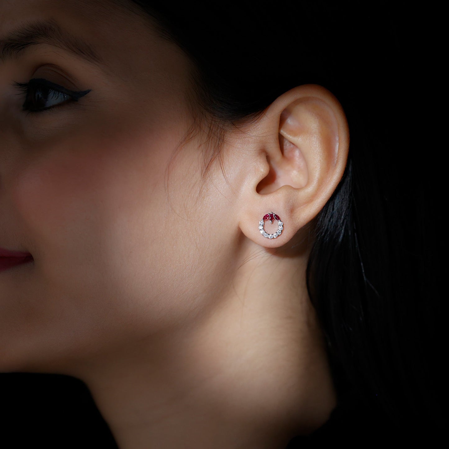 Marquise Cut Lab Created Ruby and Moissanite Eternity Stud Earrings
