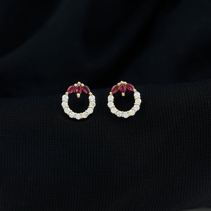 Marquise Cut Lab Created Ruby and Moissanite Eternity Stud Earrings