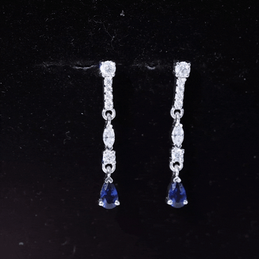Womens Lab Grown Blue Sapphire Drop Dangle Earrings with Certificate