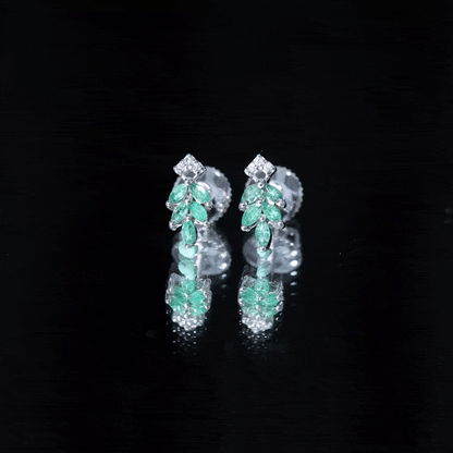 Real Emerald Leaf Stud Earrings with Moissanite