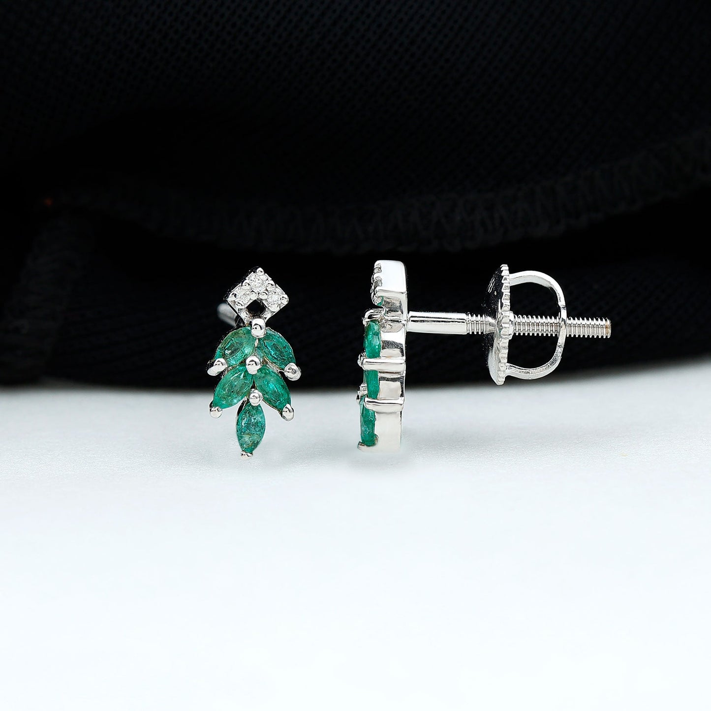 Real Emerald Leaf Stud Earrings with Moissanite