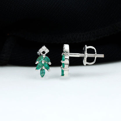 Real Emerald Leaf Stud Earrings with Moissanite