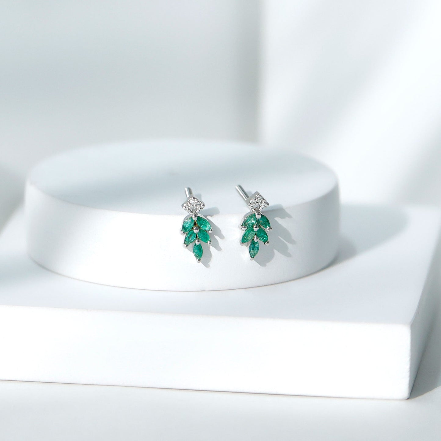 Real Emerald Leaf Stud Earrings with Moissanite