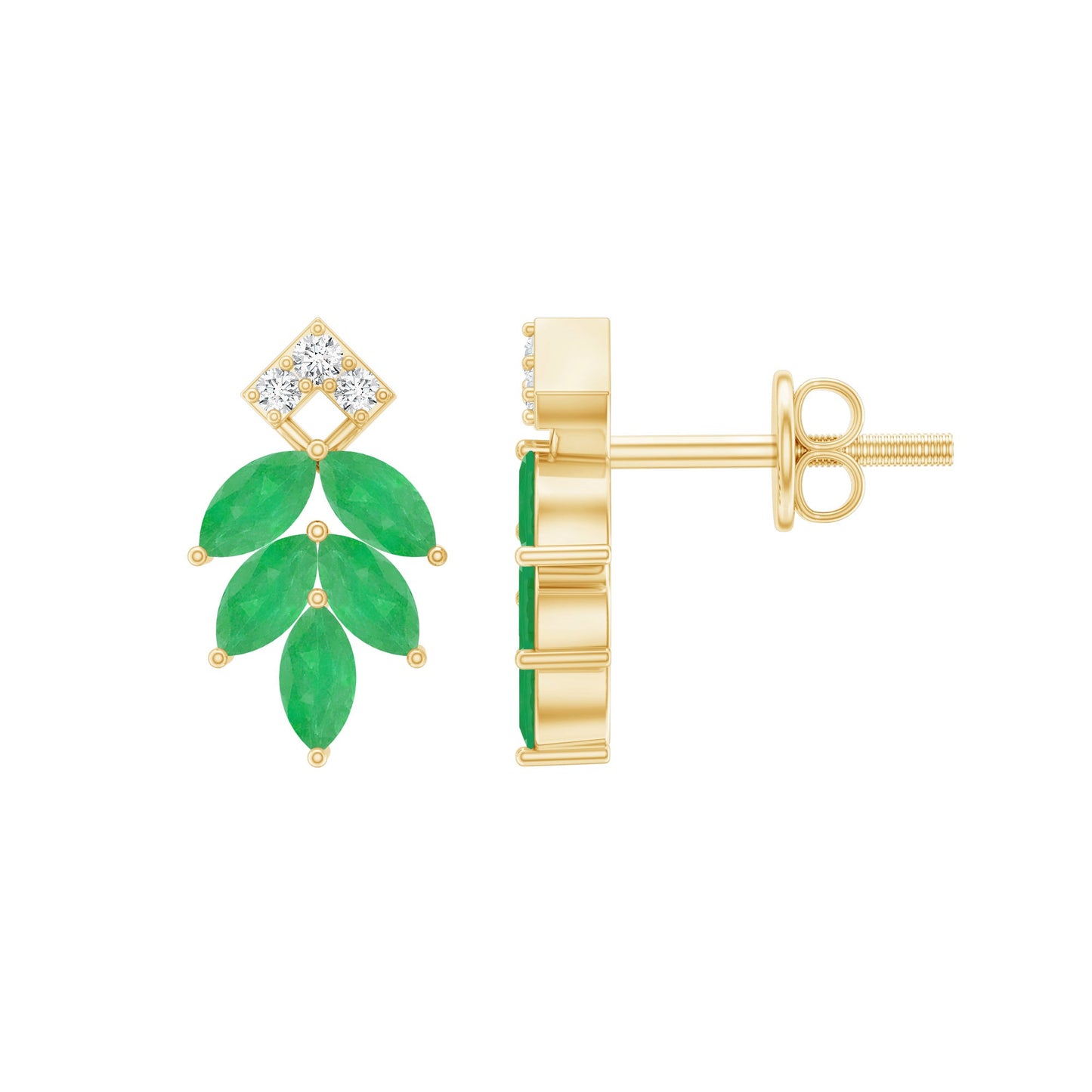Real Emerald Leaf Stud Earrings with Moissanite