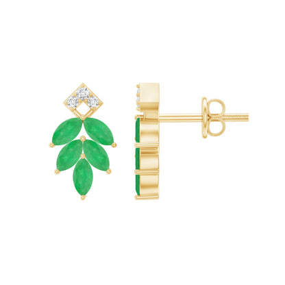 Real Emerald Leaf Stud Earrings with Moissanite