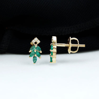 Real Emerald Leaf Stud Earrings with Moissanite