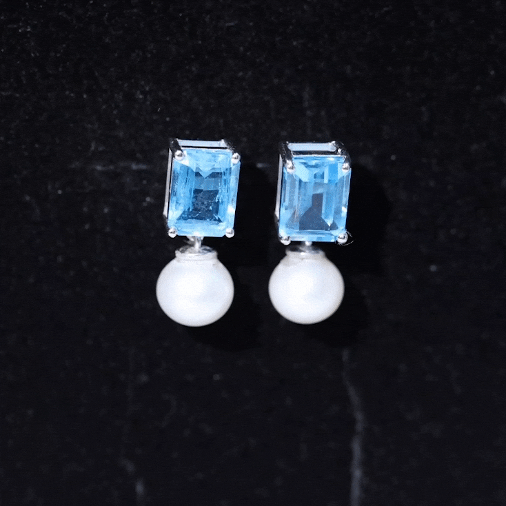 6 Carat Freshwater Pearl and Blue Topaz Drop Earrings