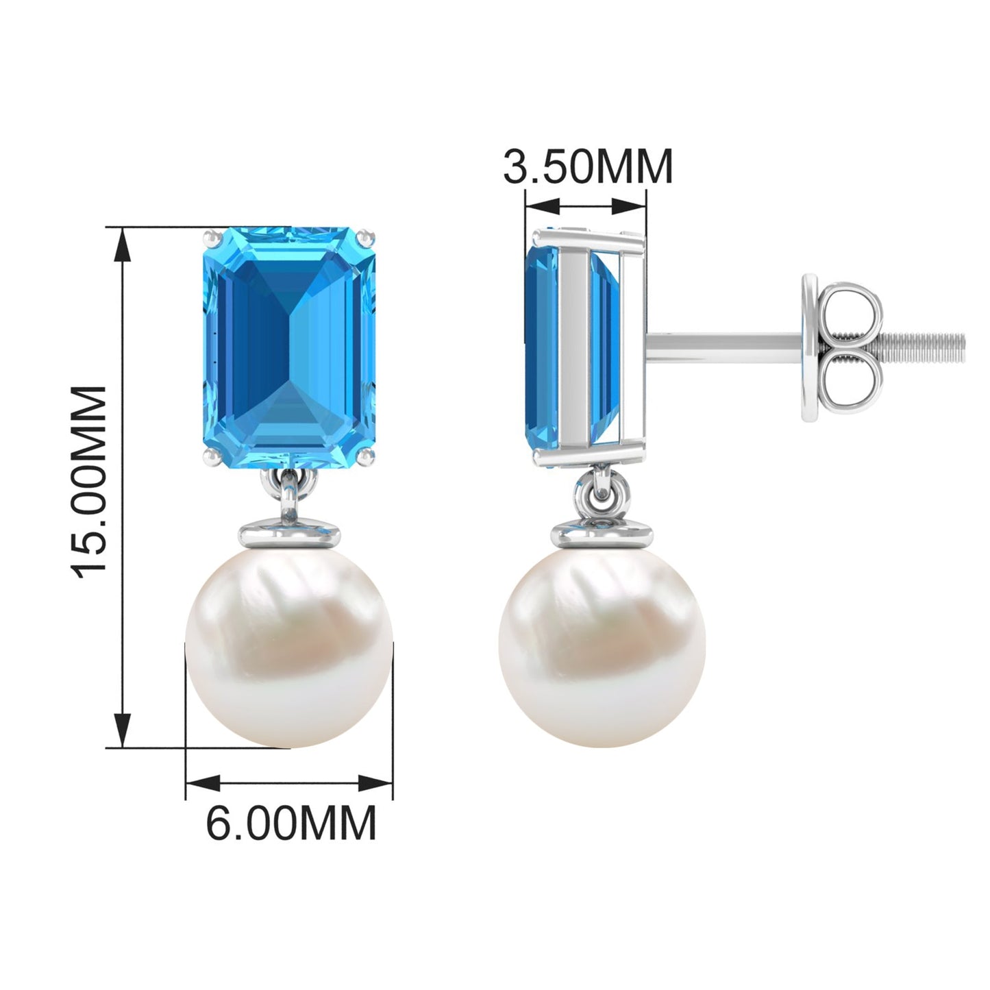 6 Carat Freshwater Pearl and Blue Topaz Drop Earrings