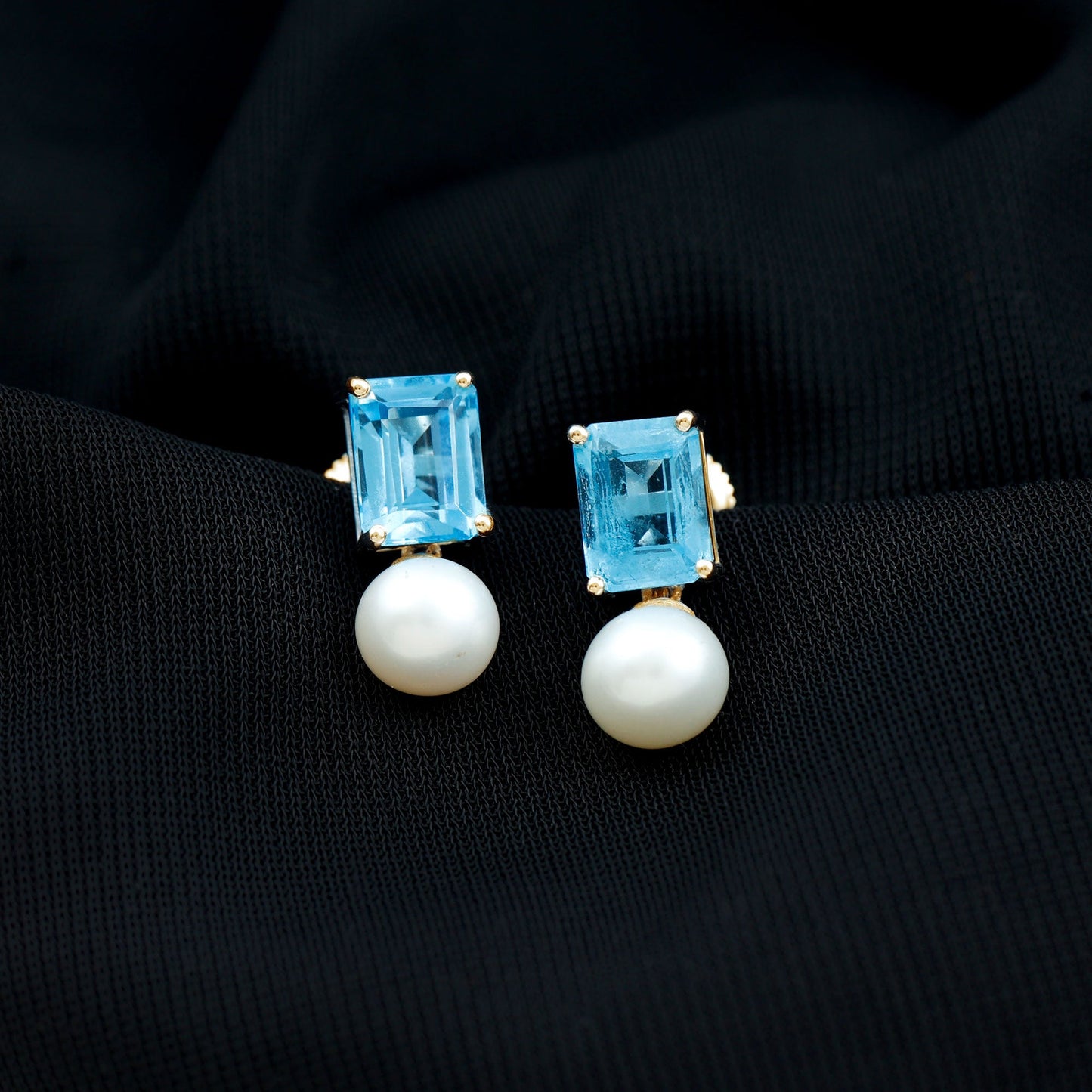 6 Carat Freshwater Pearl and Blue Topaz Drop Earrings