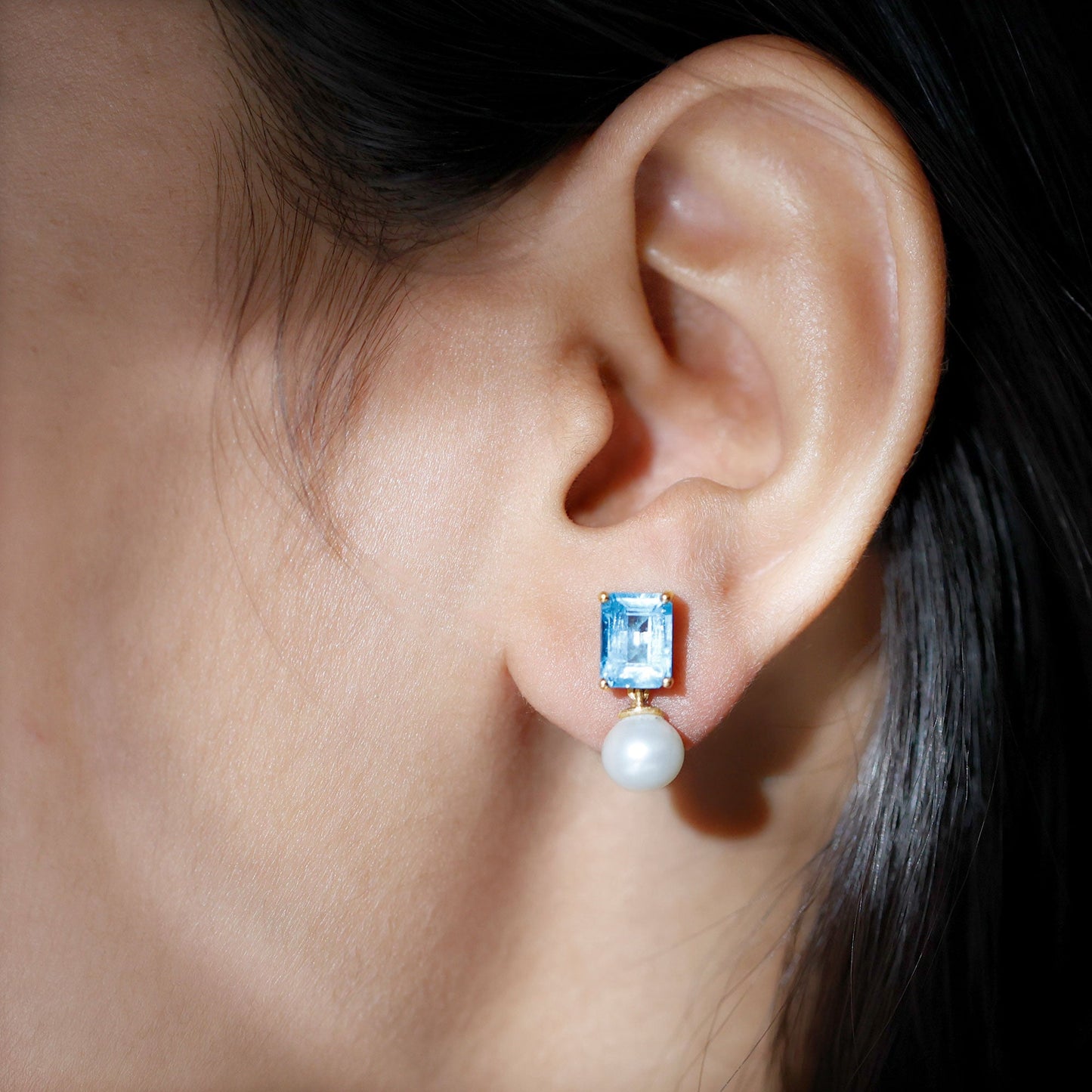 6 Carat Freshwater Pearl and Blue Topaz Drop Earrings