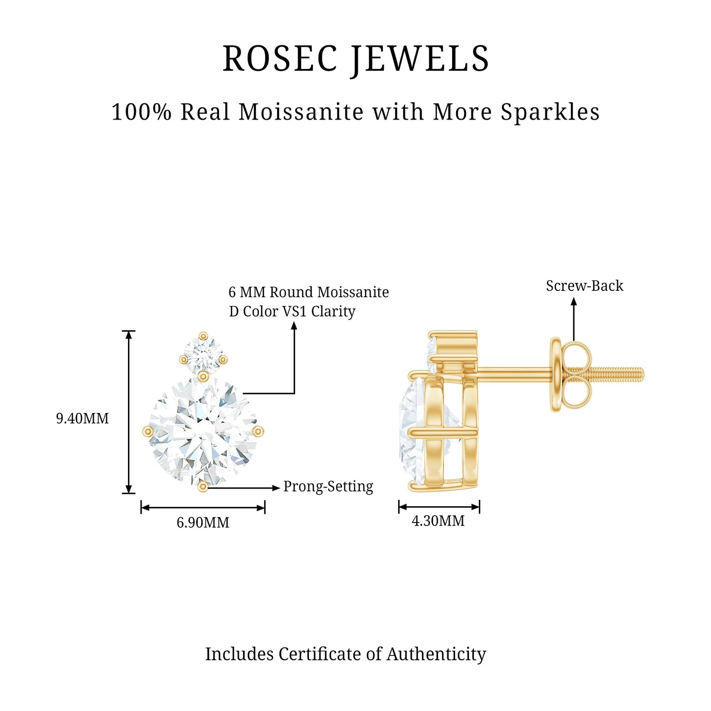 Simple Round Moissanite Stud Earrings