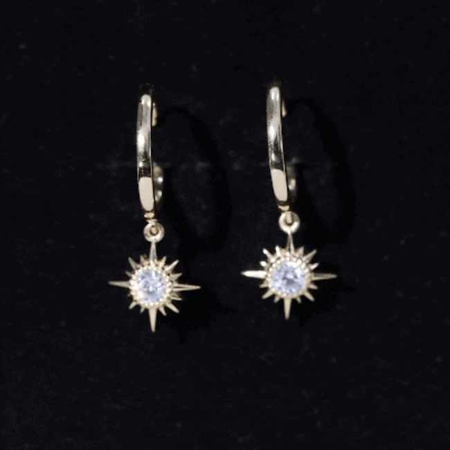 Bezel Set Round Moissanite Sunburst Hoop Drop Earrings