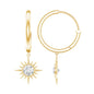 Bezel Set Round Moissanite Sunburst Hoop Drop Earrings