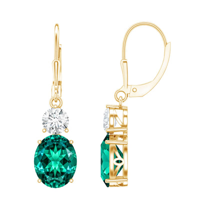 Lab Grown Emerald Oval Drop Earrings With Moissanite