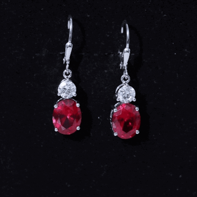 Oval Shape Lab Created Ruby Dangle Drop Earrings with Moissanite