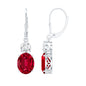 Oval Shape Lab Created Ruby Dangle Drop Earrings with Moissanite