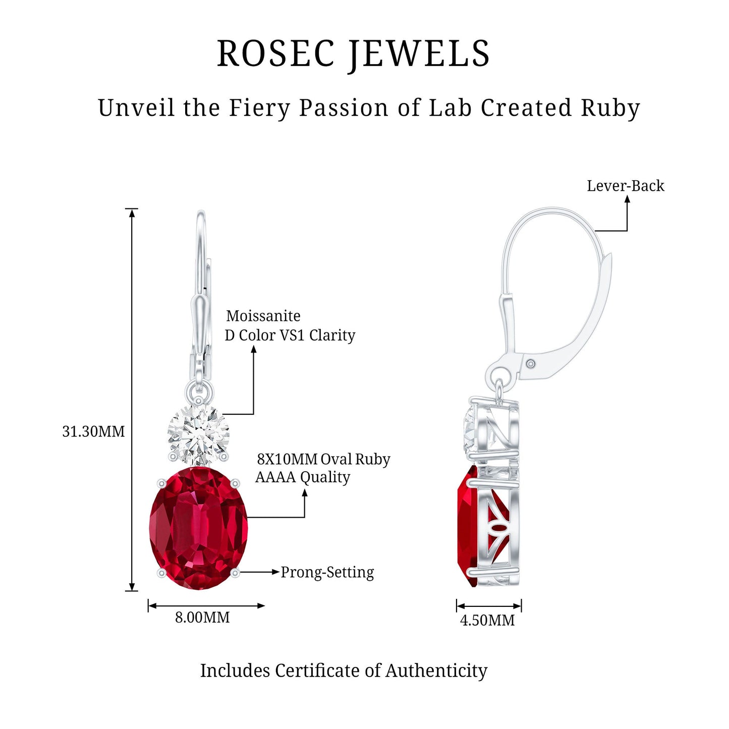 8 Carat Lab Created Ruby Drop Earrings with Certificate