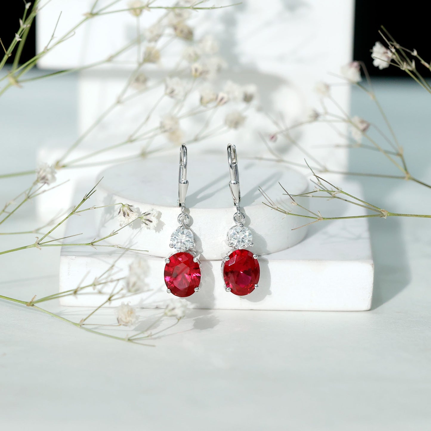 8 Carat Lab Created Ruby Drop Earrings with Certificate