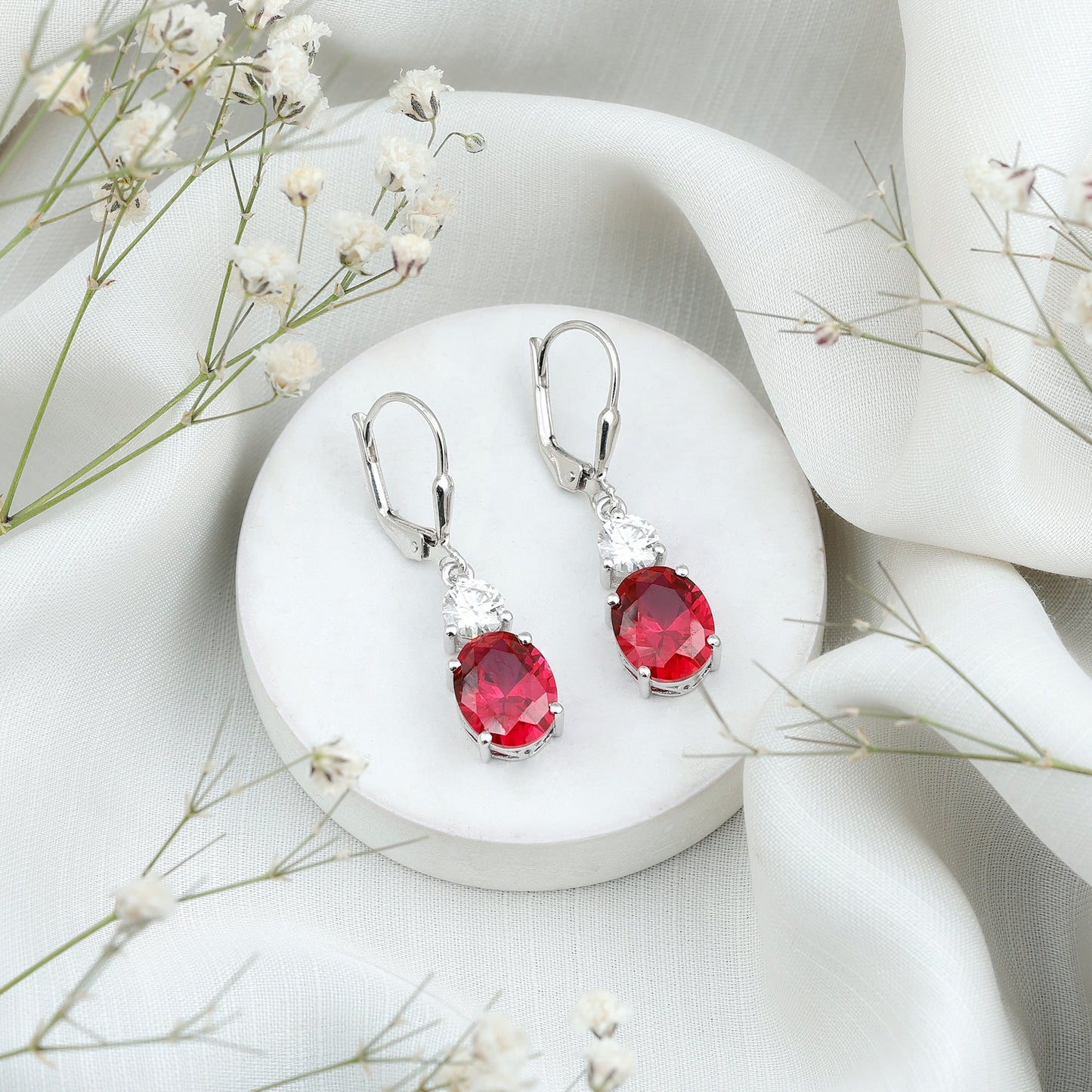 8 Carat Lab Created Ruby Drop Earrings with Certificate