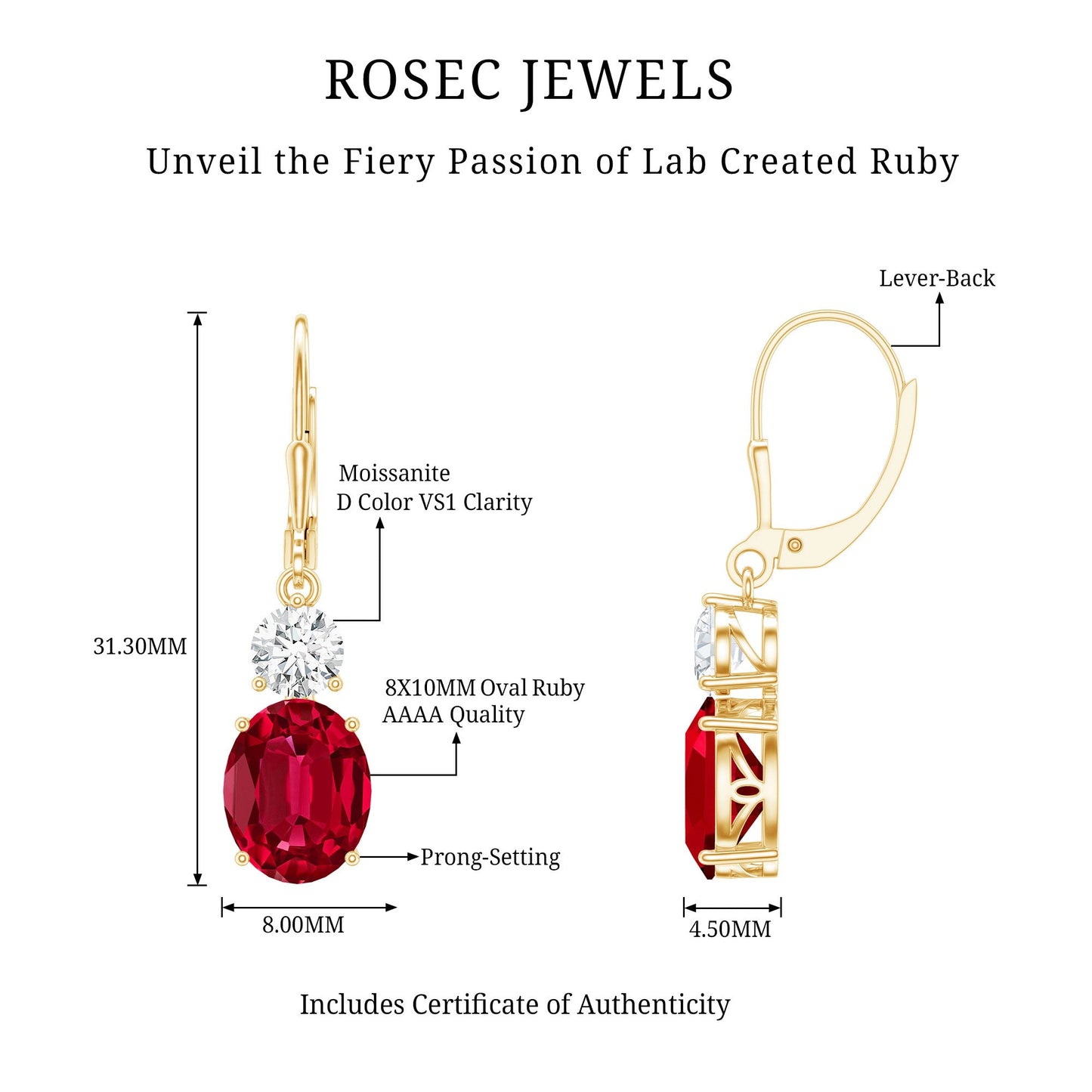 Oval Shape Lab Created Ruby Dangle Drop Earrings with Moissanite