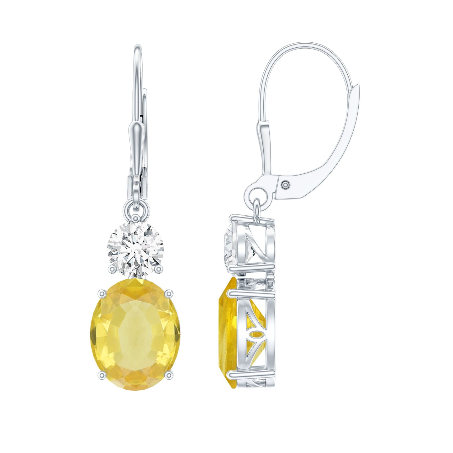 8 Carat Lab Grown Yellow Sapphire Drop Earrings with Leverback