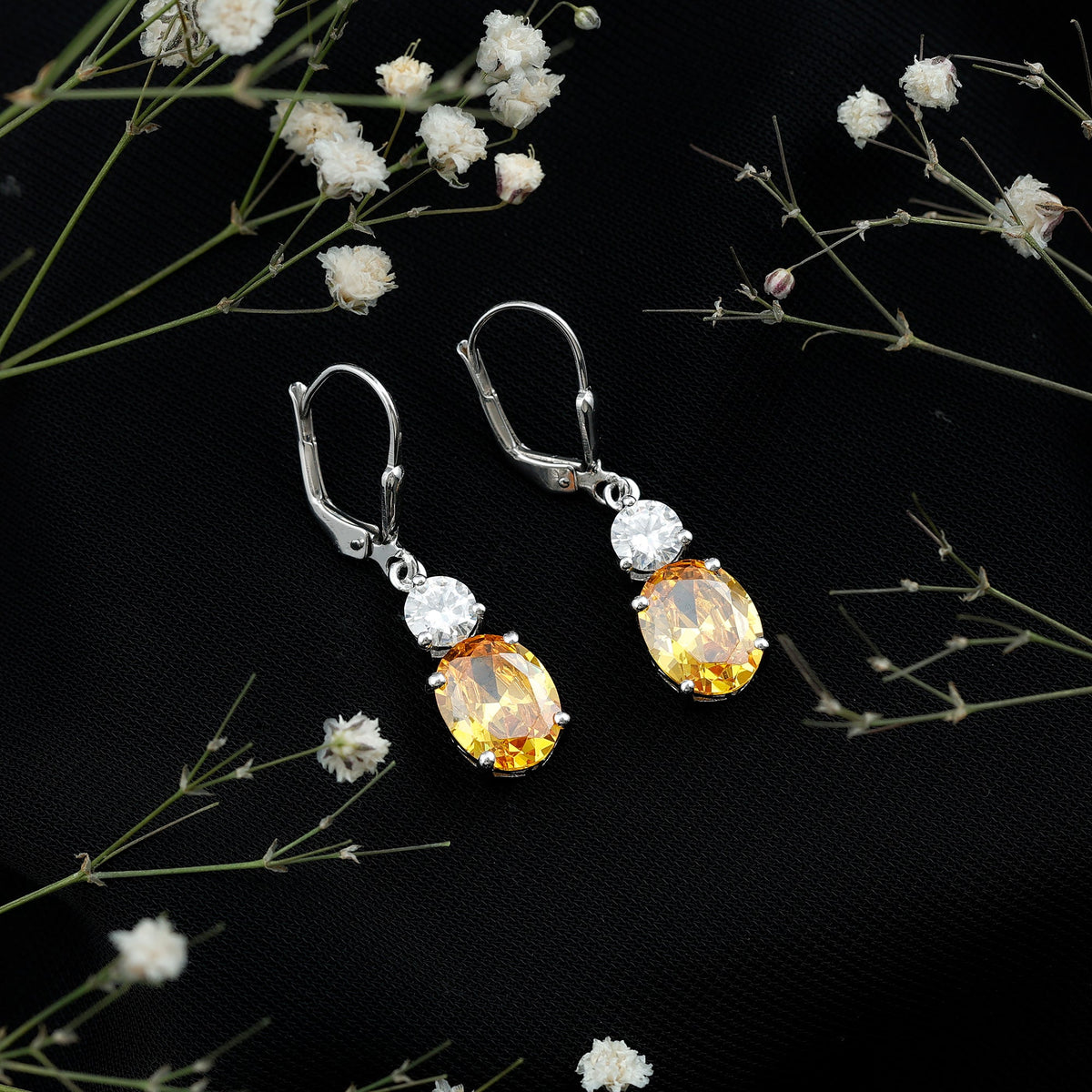 8 Carat Lab Grown Yellow Sapphire Drop Earrings with Leverback