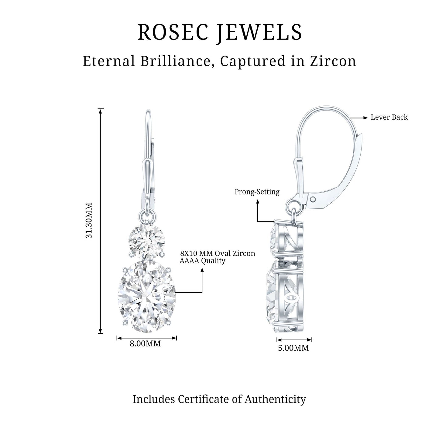 Certified Cubic Zirconia Hoop Drop Earrings with Lever Back