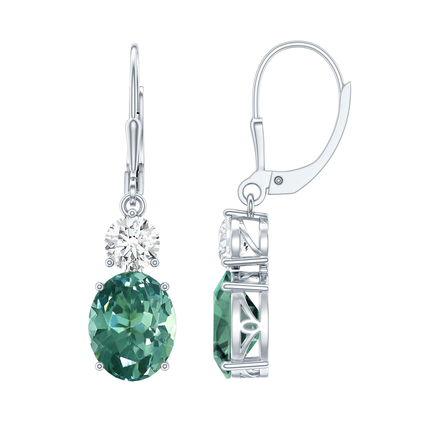 8 Carat Lab Grown Green Sapphire Drop Hoop Earrings with Certificate