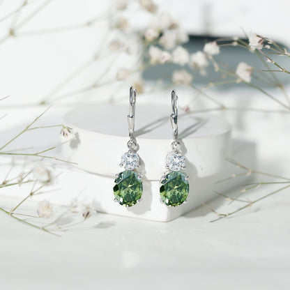 8 Carat Lab Grown Green Sapphire Drop Hoop Earrings with Certificate