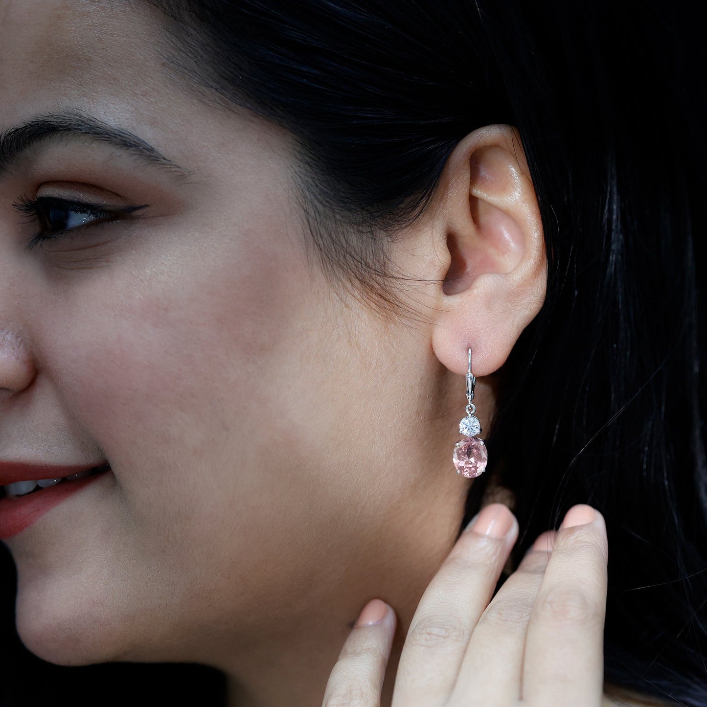 8 Carat Oval Lab Grown Pink Sapphire Drop Hoop Earrings