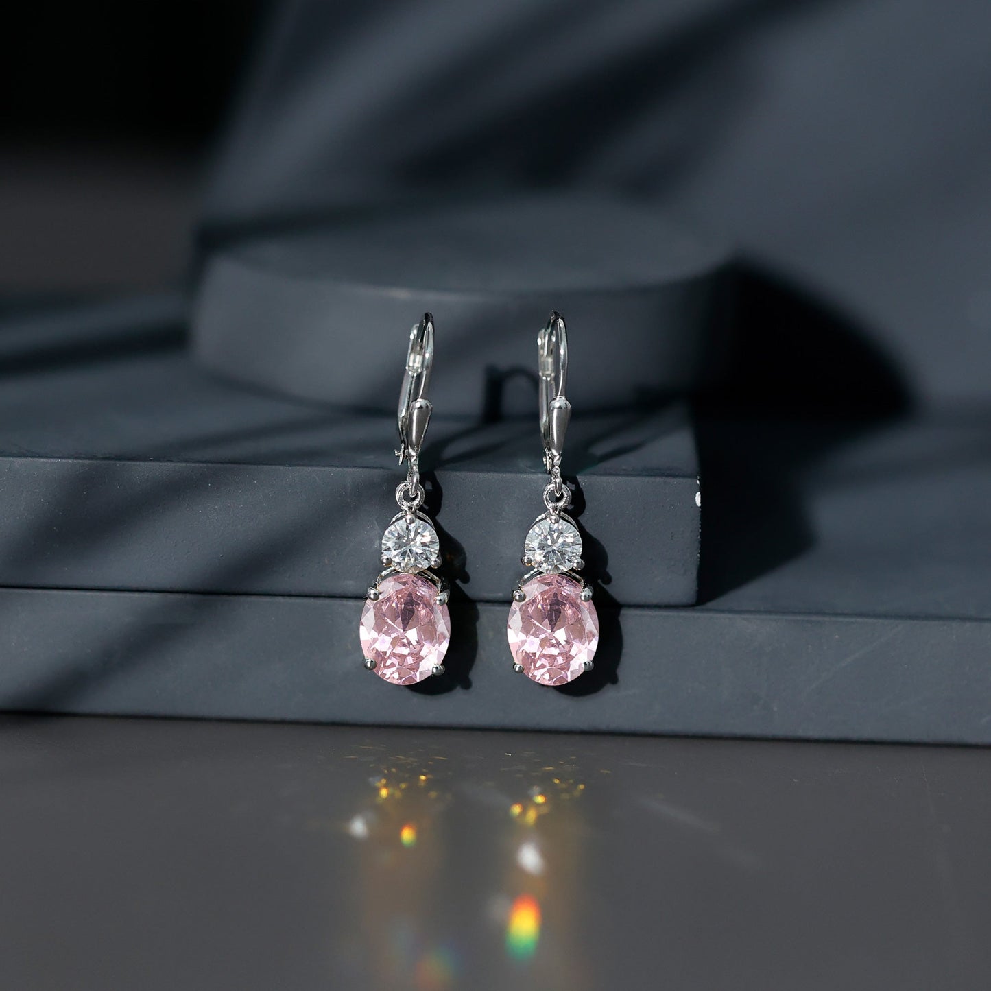 8 Carat Oval Lab Grown Pink Sapphire Drop Hoop Earrings