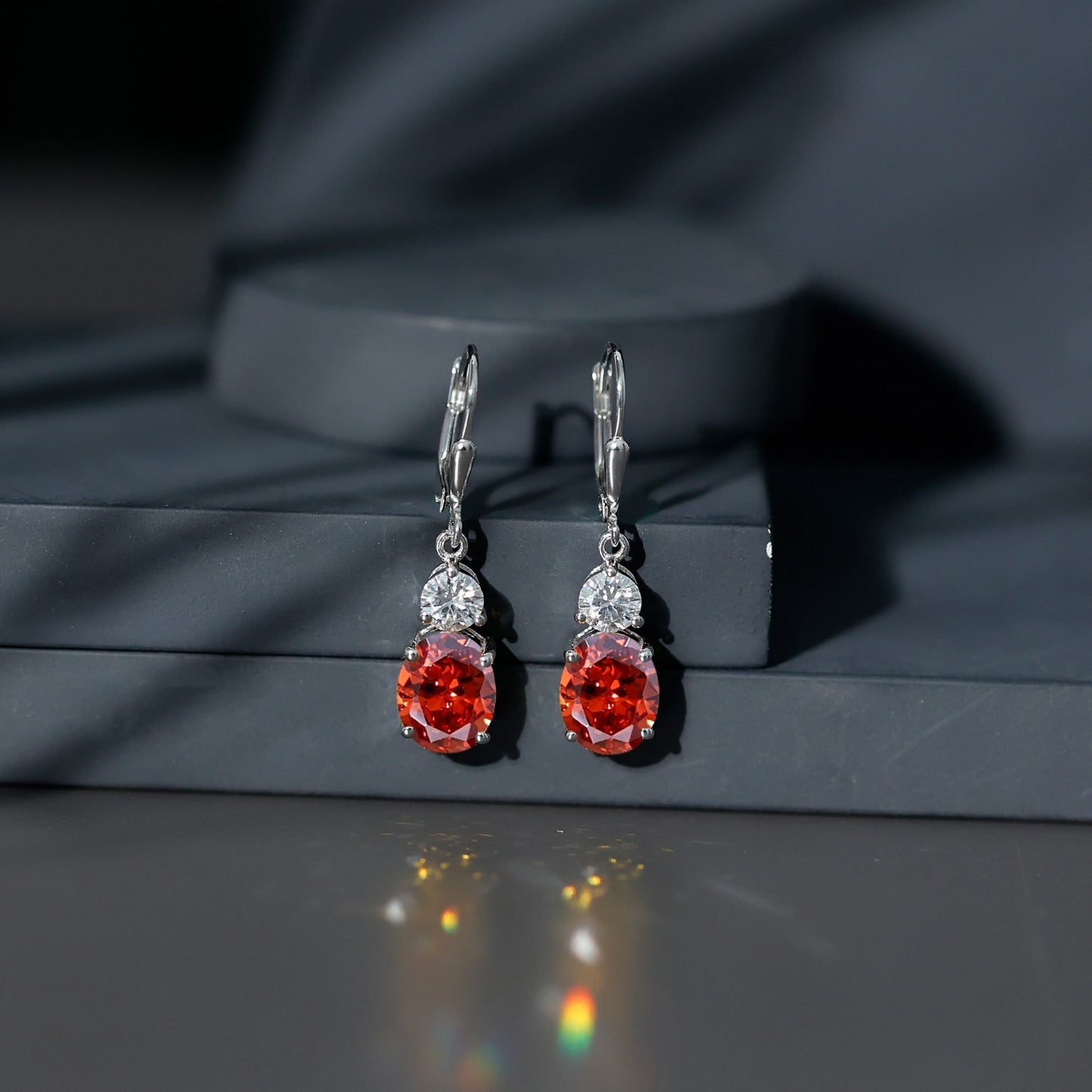Certified 8 Carat Lab Grown Orange Sapphire Drop Earrings with Moissanite
