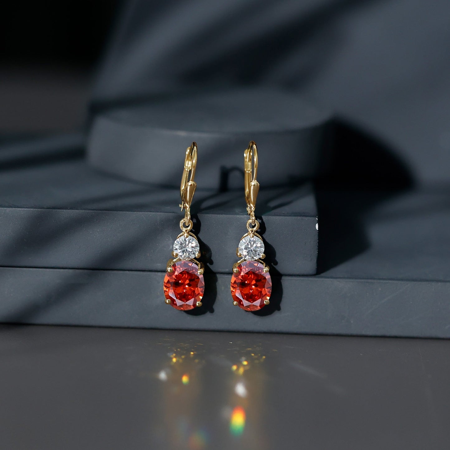 Certified Lab Grown Orange Sapphire And Moissanite Drop Dangle Earrings